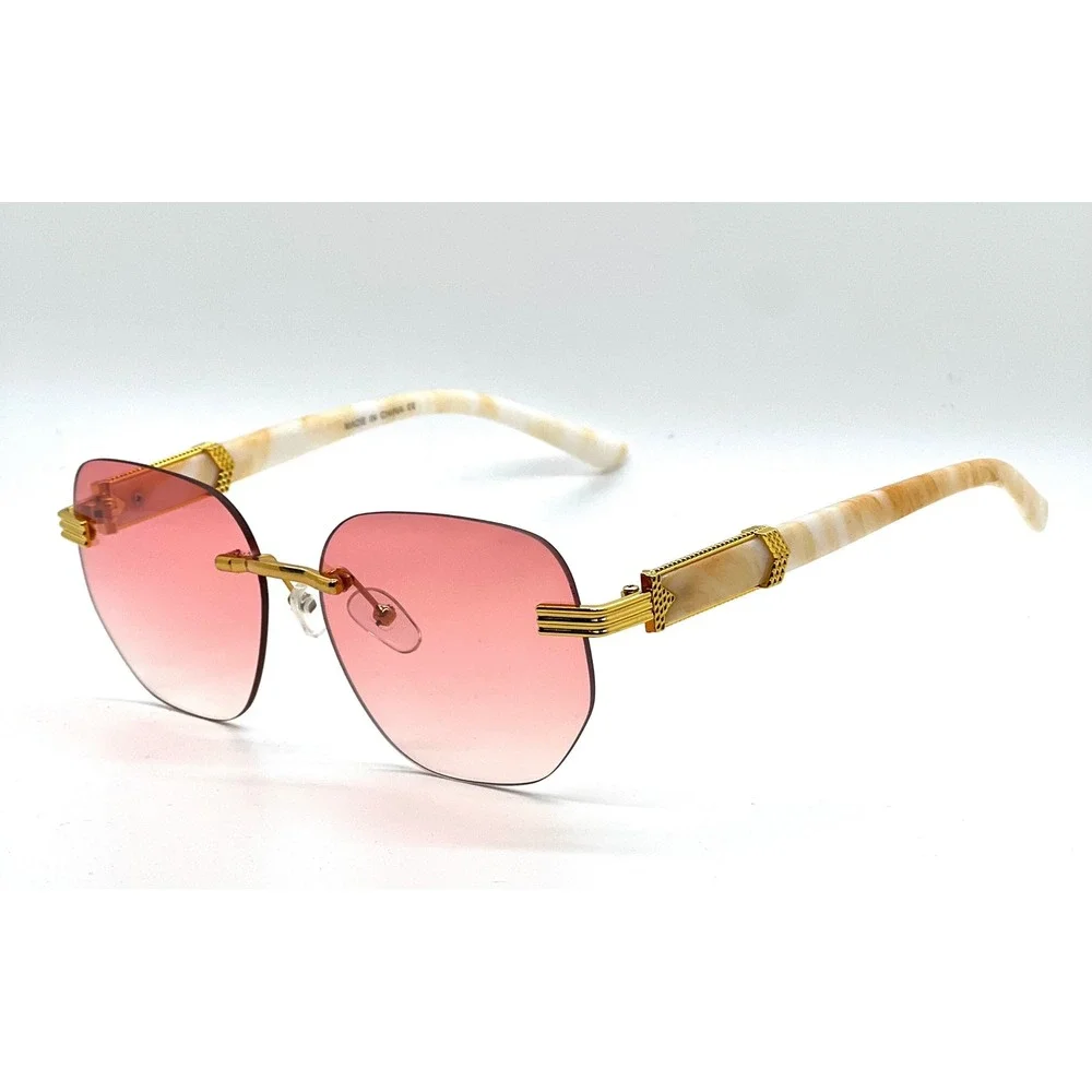 Frameless Sunglasses Women Fashion Luxury Gold Frame Pink Lens‎ Trendy Eyewear